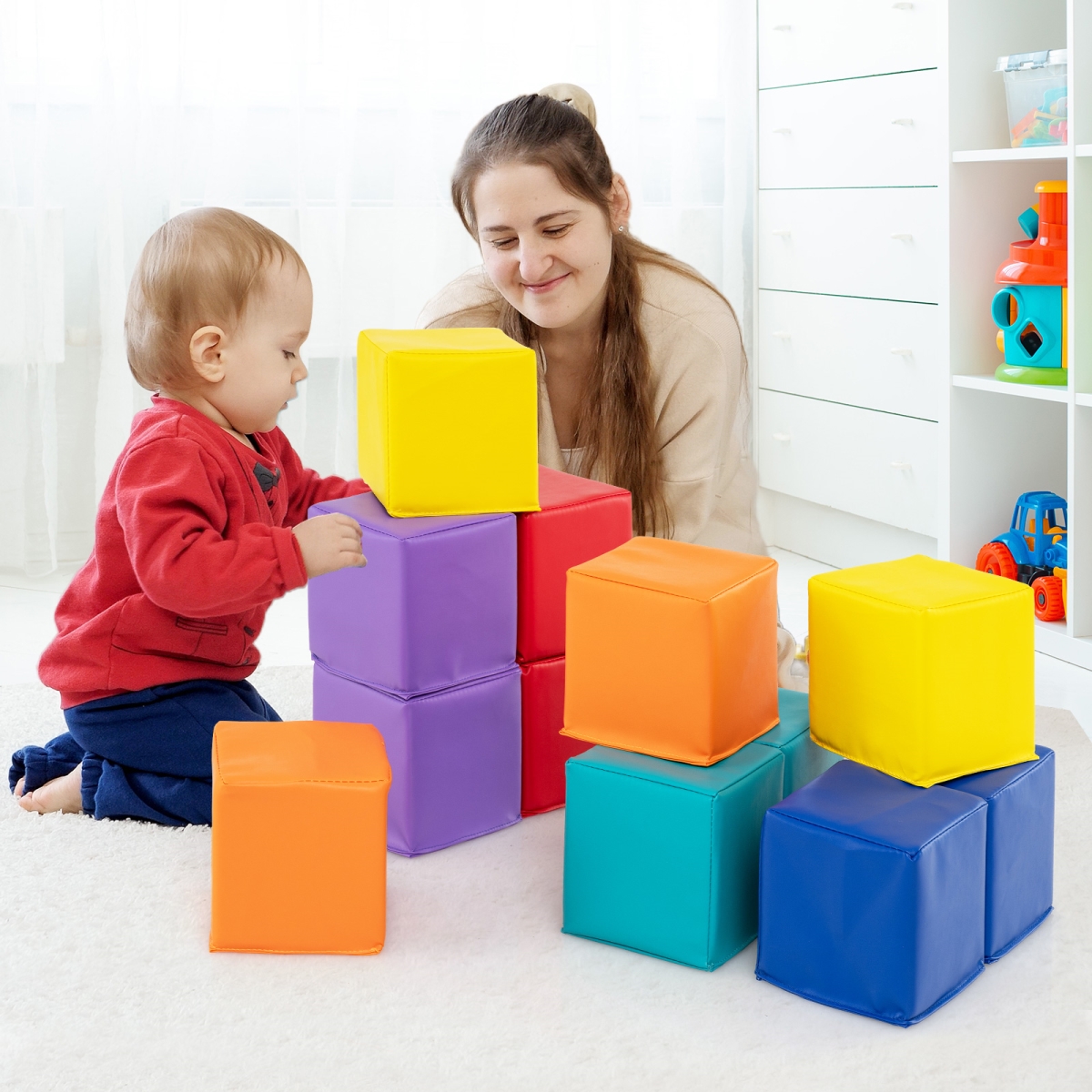 FH10107CL Soft Foam Building Blocks Climbing Foam Cubes Set for Kids, Multi Color - 12 Piece