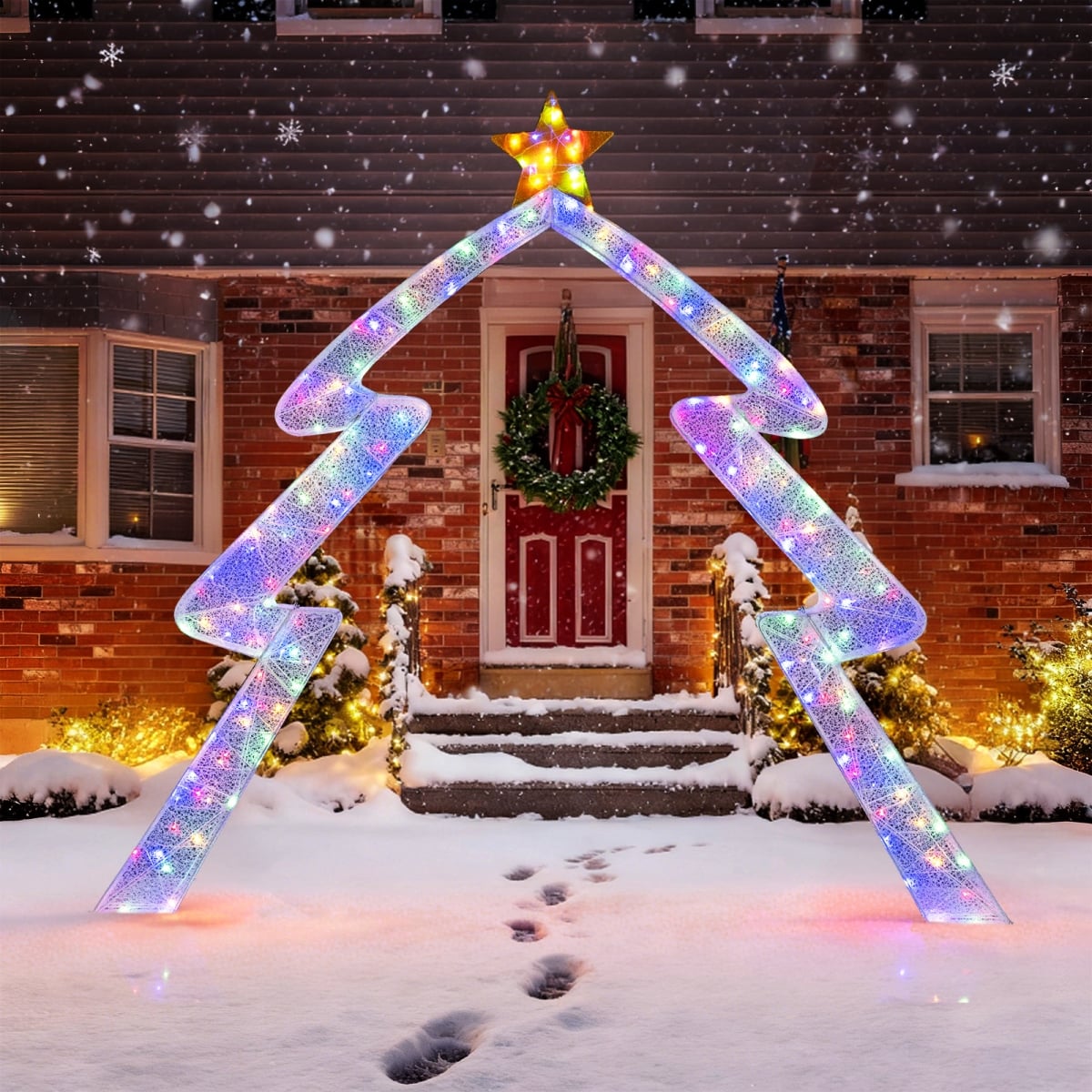 CM25137US 8.8 ft. Christmas Tree-Shaped Archway with Top Star, White & Yellow