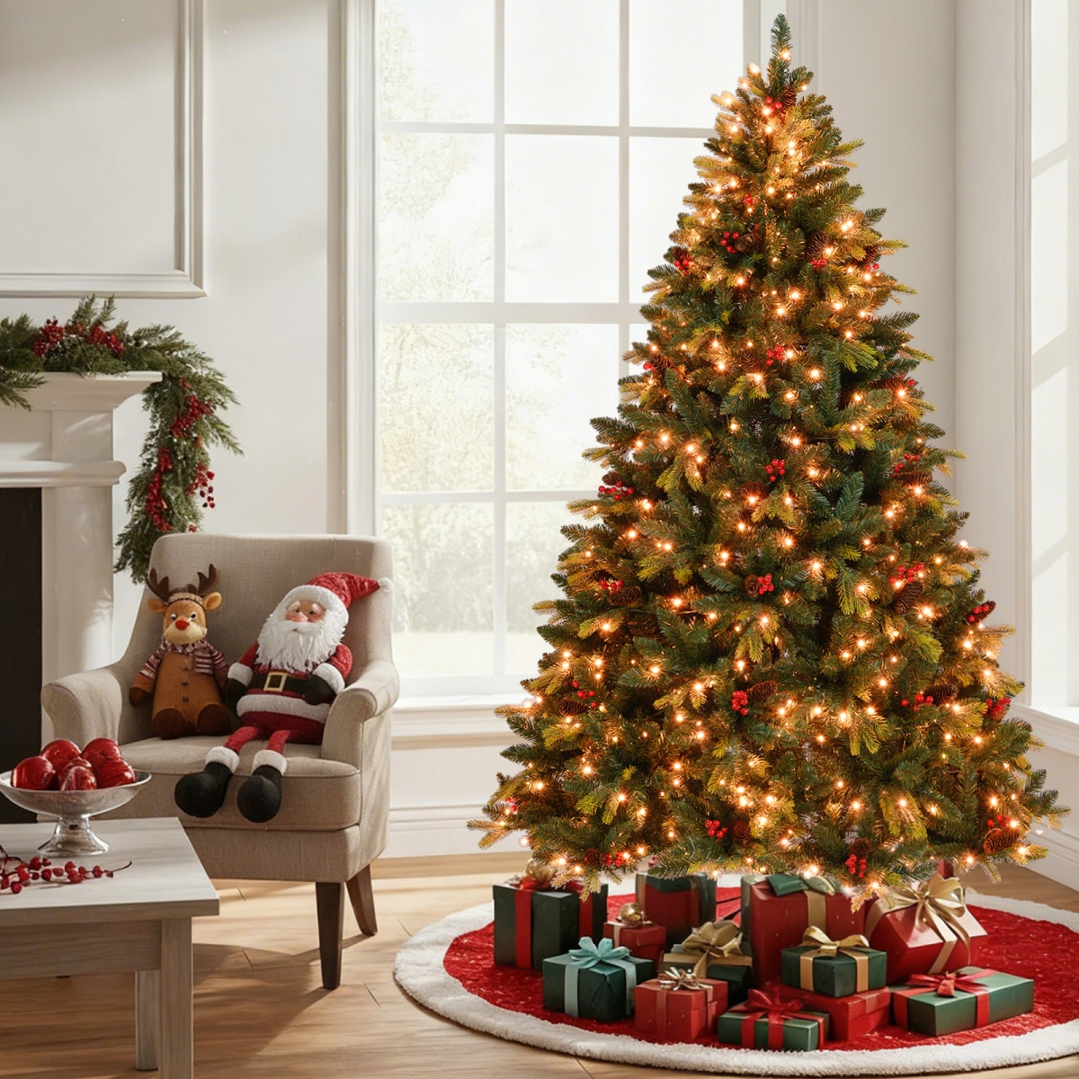 CM25169US-7 7 ft. Artificial Christmas Tree with LED Lights & Remote APP Control, Green