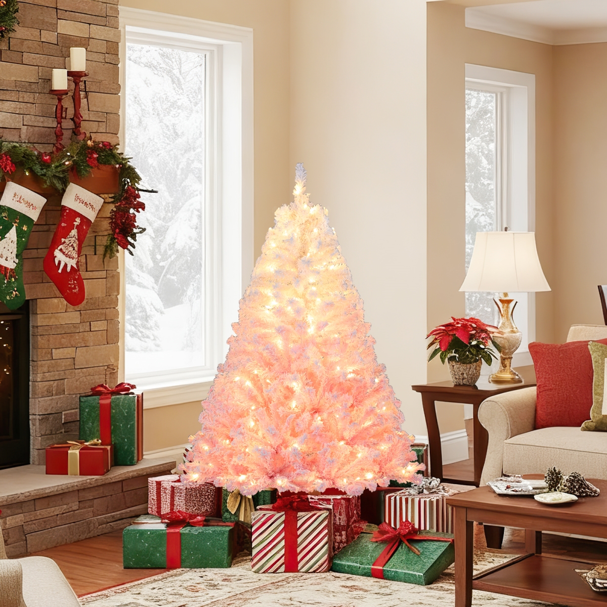 CM25171US-PI5 5 ft. Artificial Christmas Tree with Warm LED Lights & 8 Modes for Holiday, White & Blue