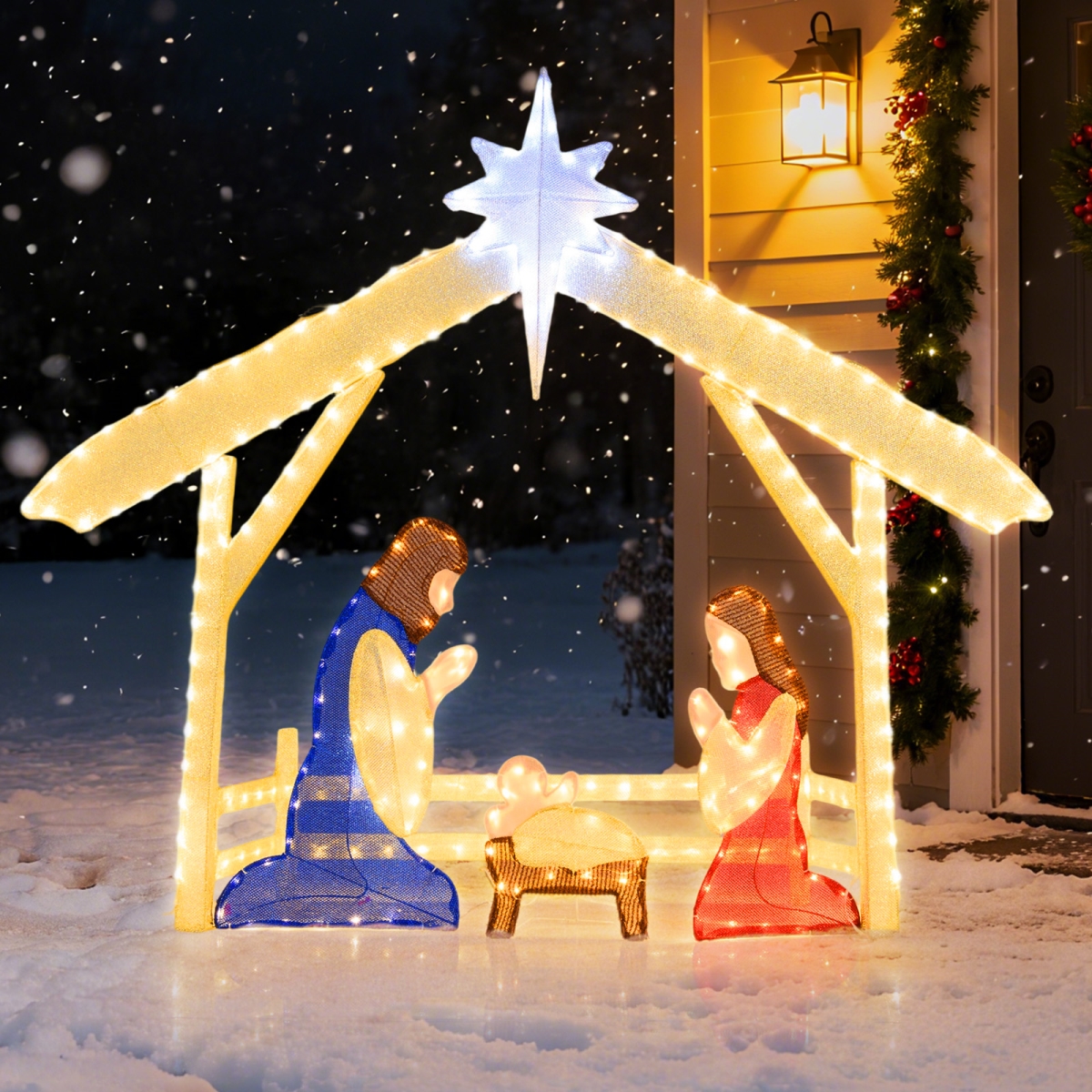 CM25121US 4 ft. Lighted Nativity Scene Pre-Lit Christmas Holy Family Set, Multi Color