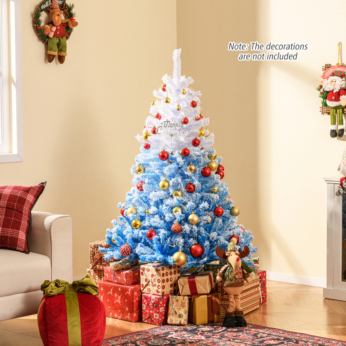 CM25171BL-5 5 ft. 2025 Artificial Christmas Tree with 456 Branch Tips & Folding Metal Stand, White & Blue