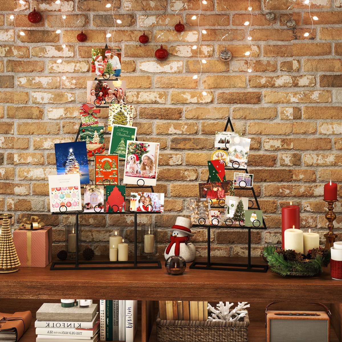 CM25146DK Christmas Tree Photo Holder with 36 Round Clips & Metal Hanging Rack, Black - Pack of 2
