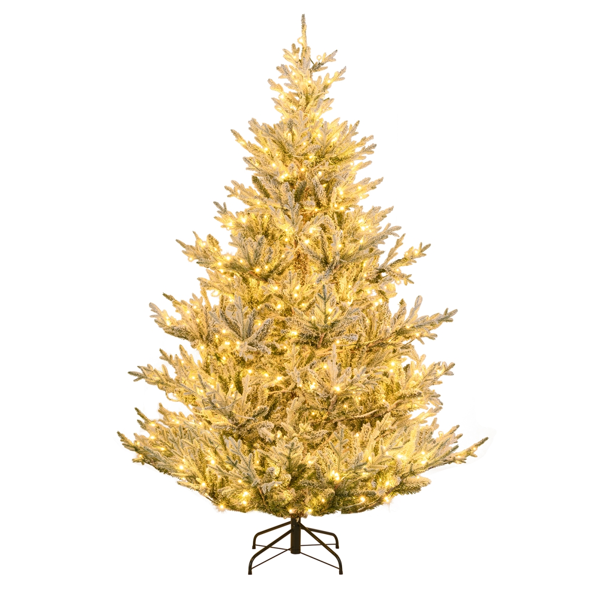 CM25167US-7 7 ft. Pre-Lit Artificial Christmas Tree - Hinged Snow Flocked Xmas Tree, Green