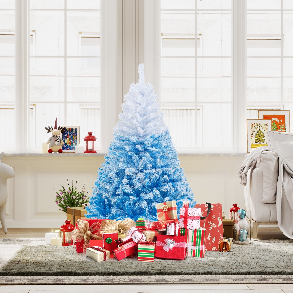 CM25171US-BL5 5 ft. Artificial Christmas Tree with Warm White LED Lights & 8 Modes, Blue