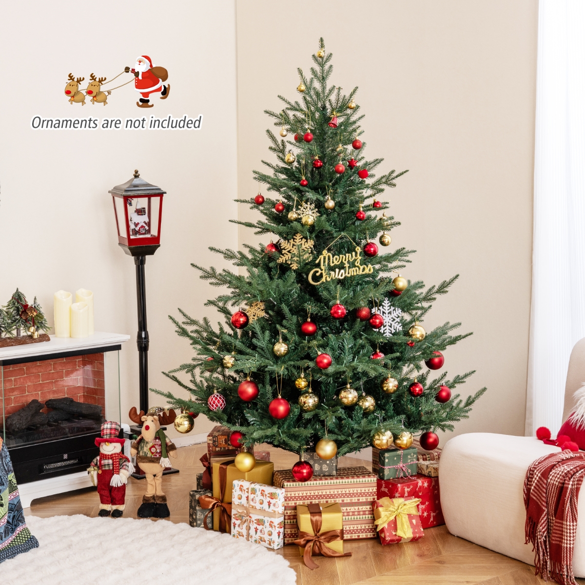 CM25195US-6 6 ft. Artificial Christmas Tree with Branch Tips & Warm White LED Lights, Green
