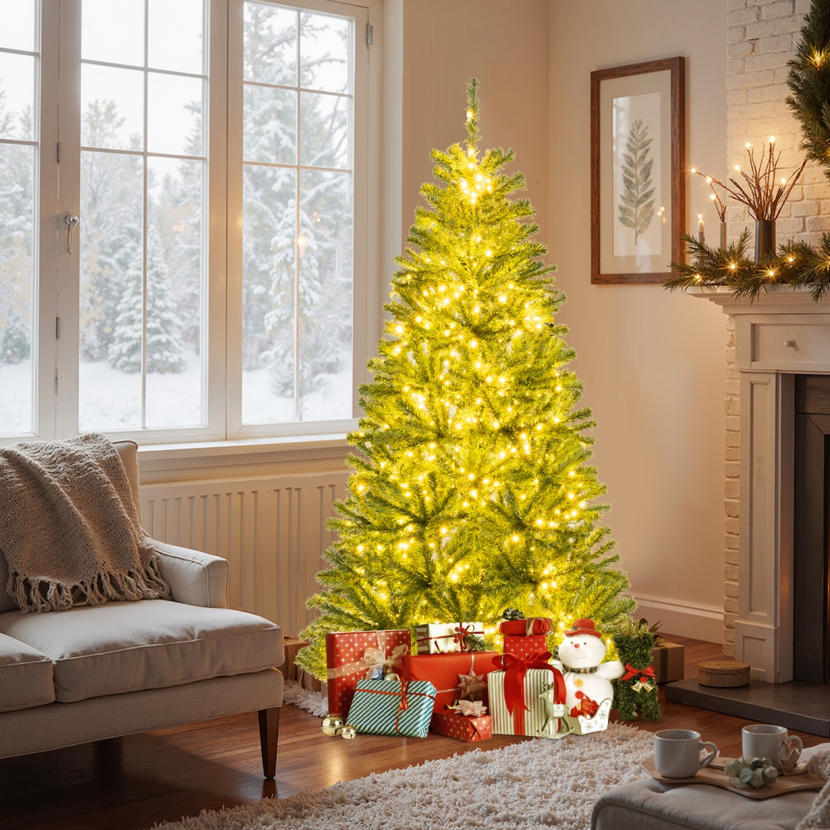 CM25271US-S 6, 7 & 8 ft. Pre-Lit Artificial Christmas Tree with Remote Control & LED Lights, Green