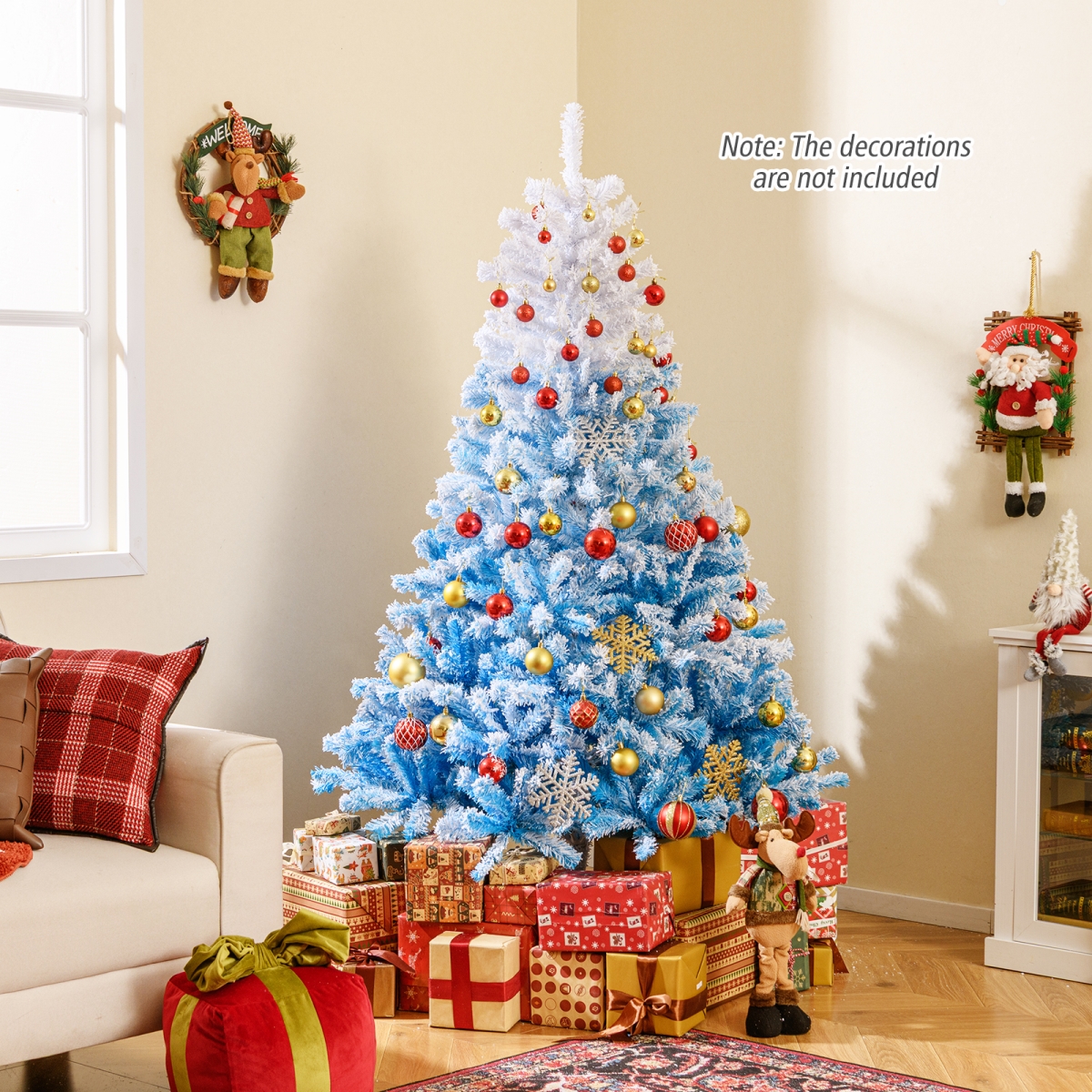 CM25171BL-6 6 ft. 2025 Artificial Christmas Tree with 456 Branch Tips & Folding Metal Stand, White & Blue