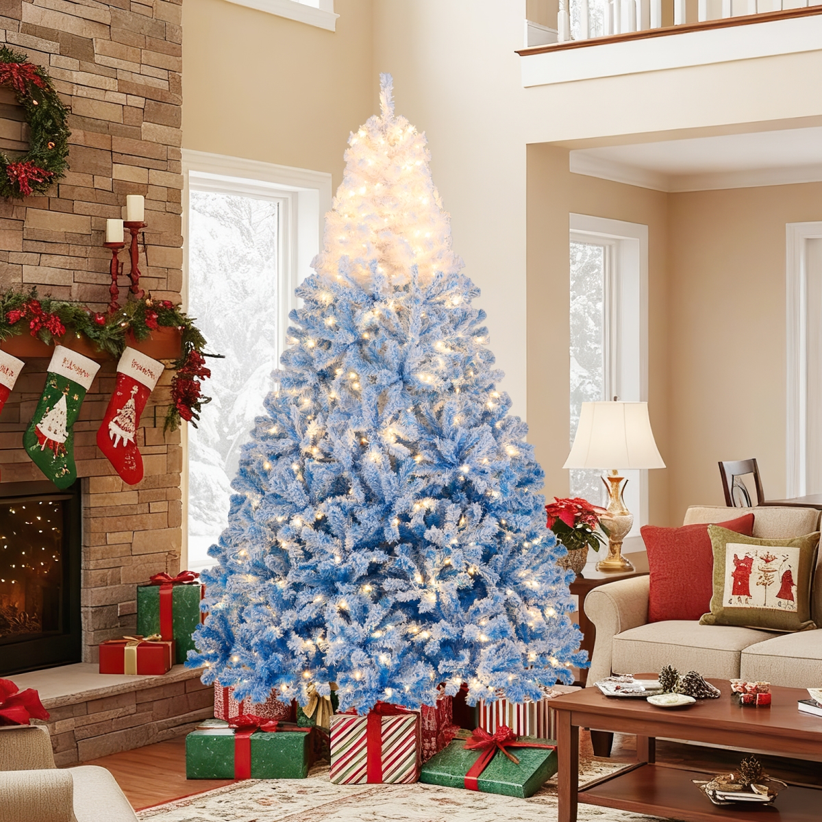 CM25171US-BL8 8 ft. Artificial Christmas Tree with Warm White LED Lights & 8 Modes, Blue