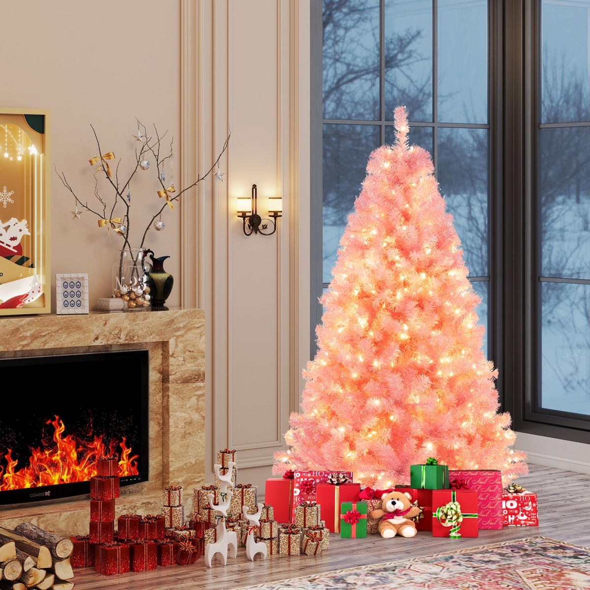 CM25183US-PIS Pre-Lit Tinsel Christmas Tree - Artificial Xmas Tree with Lush Branch Tips Holiday Decoration, Deep Purple - Small