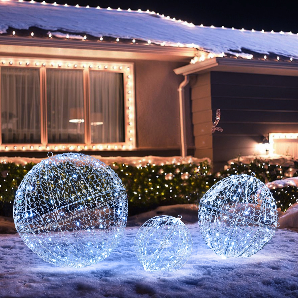 CM25114US Lighted Christmas Balls Large Standing & Hanging Metal Sphere Lights with 435 LEDs - 3 Piece