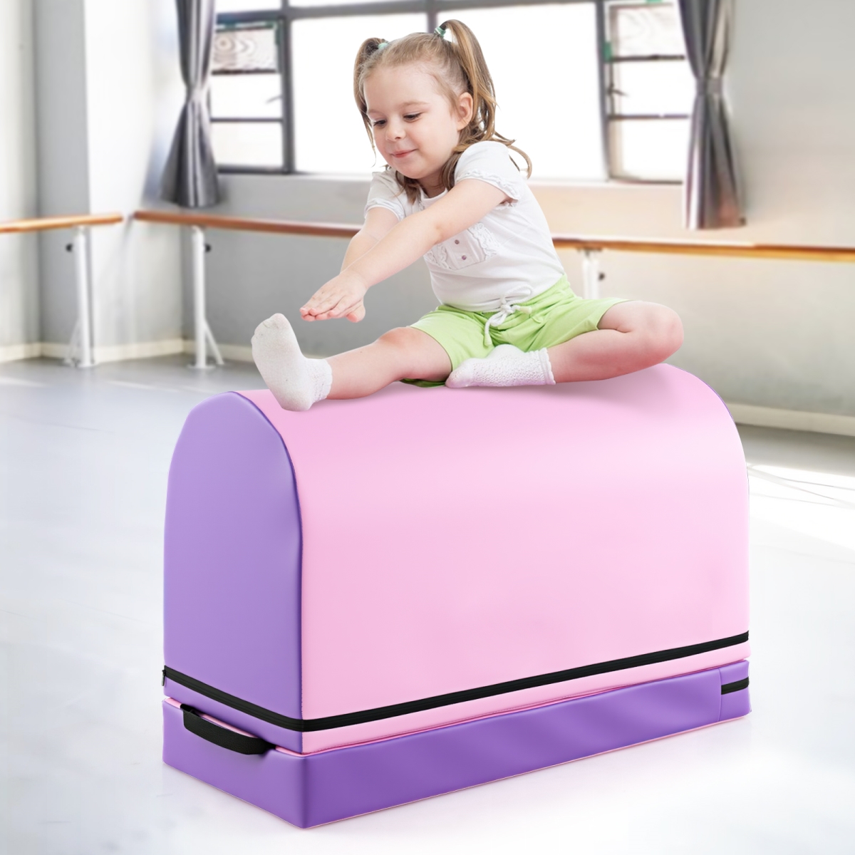 FH10118ZS Gymnastics Vaulting Box with Detachable Mat Carrying Handle for Kids, Purple