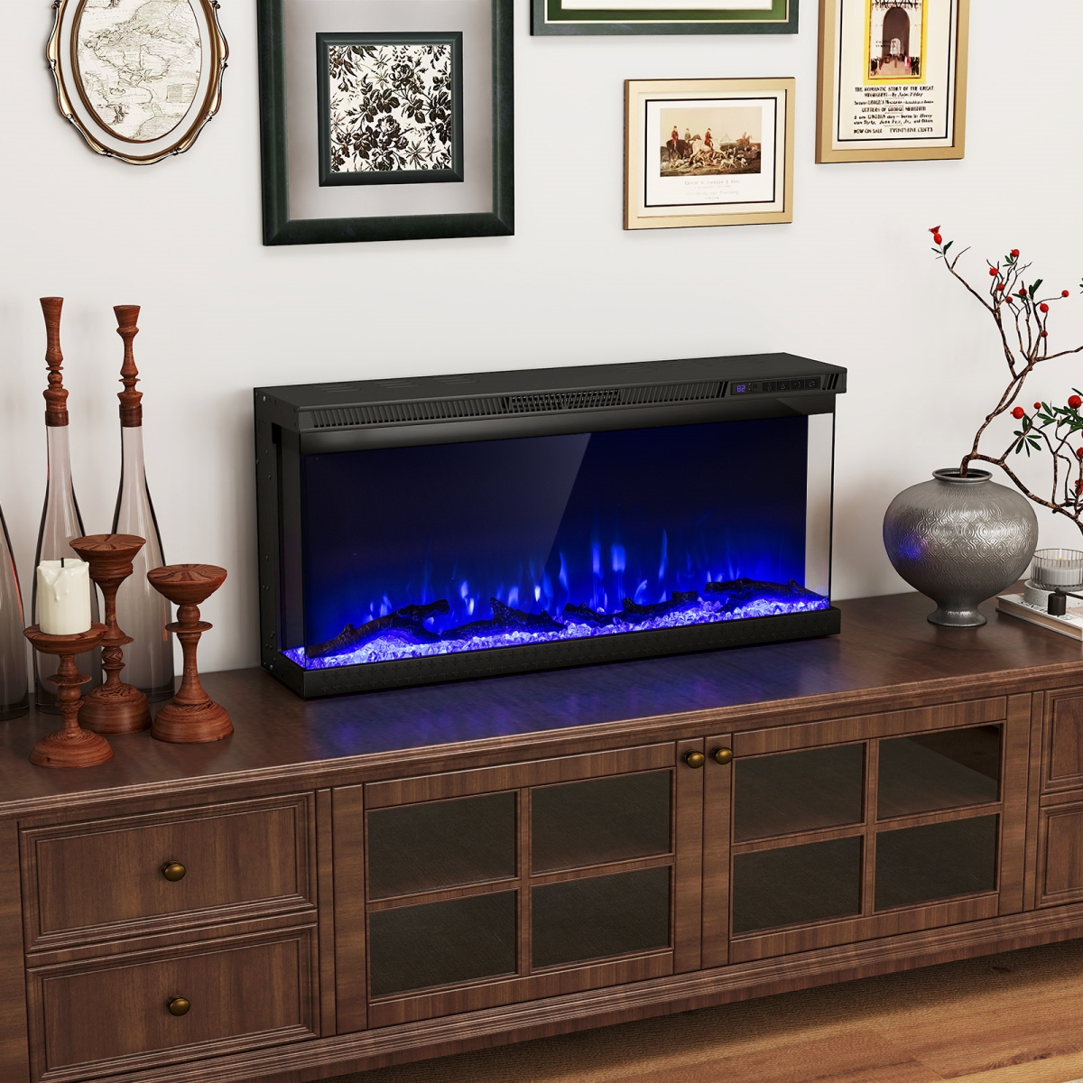 FP11003US-36 36 in. Wide 3-Sided Electric Fireplace Insert with Remote Control & 12 Flame Colors, Black