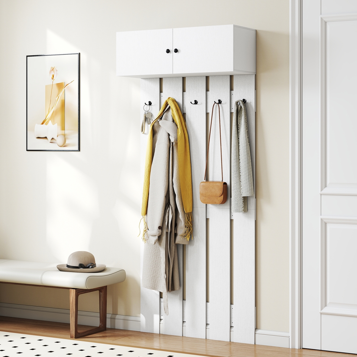HU11039WH Entryway Wall Coat Rack Wall Mounted Coat Clothes Rack, White