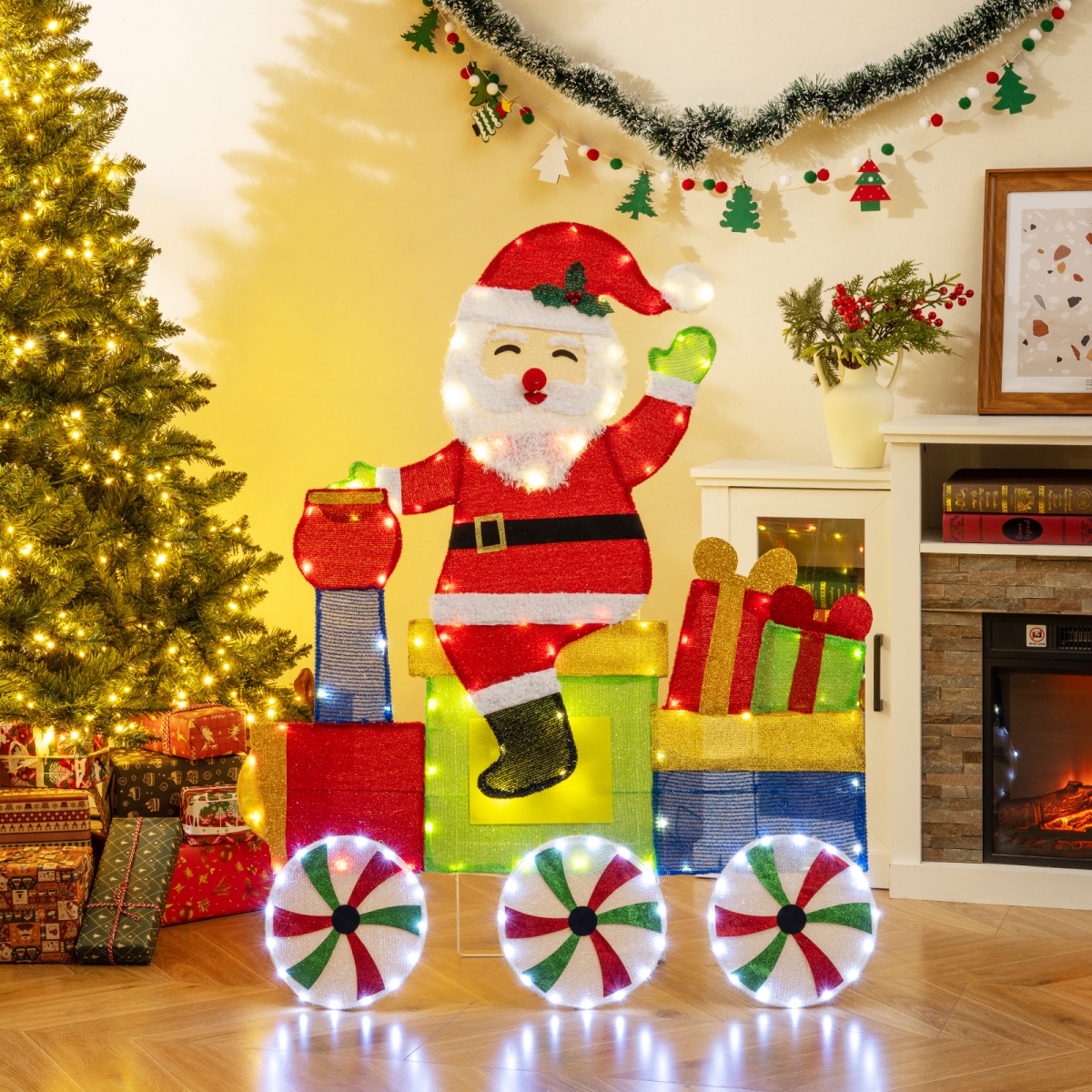 CM25236US Lighted Santa on Train Christmas Decoration with LED Lights, Multi Color