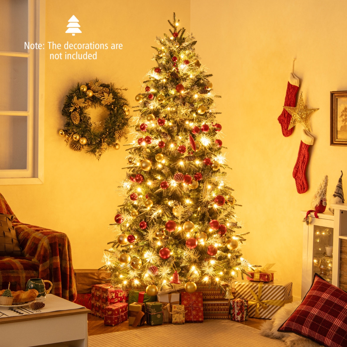 CM25185US-7 7 ft. Pre-Lit Artificial Christmas Tree with 8 Modes LED Lights with Berries, Green