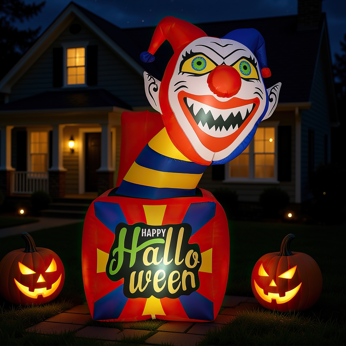 CM25250US 6 ft. Halloween Inflatable Clown with LED Lights for Indoor Outdoor Porch, Multi Color