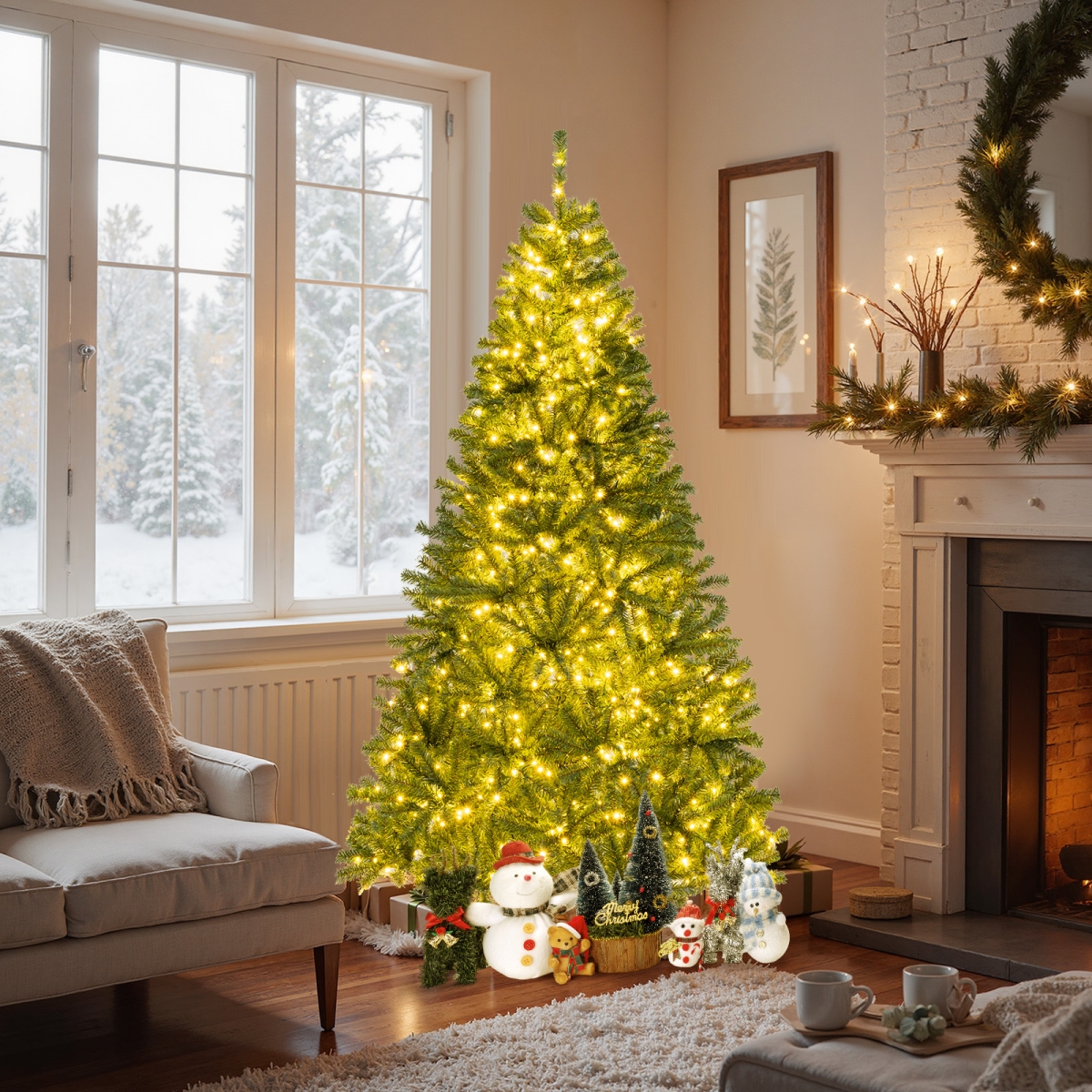 CM25271US-M 7 ft. Pre-Lit Artificial Christmas Tree with Remote Control & LED Lights, Green