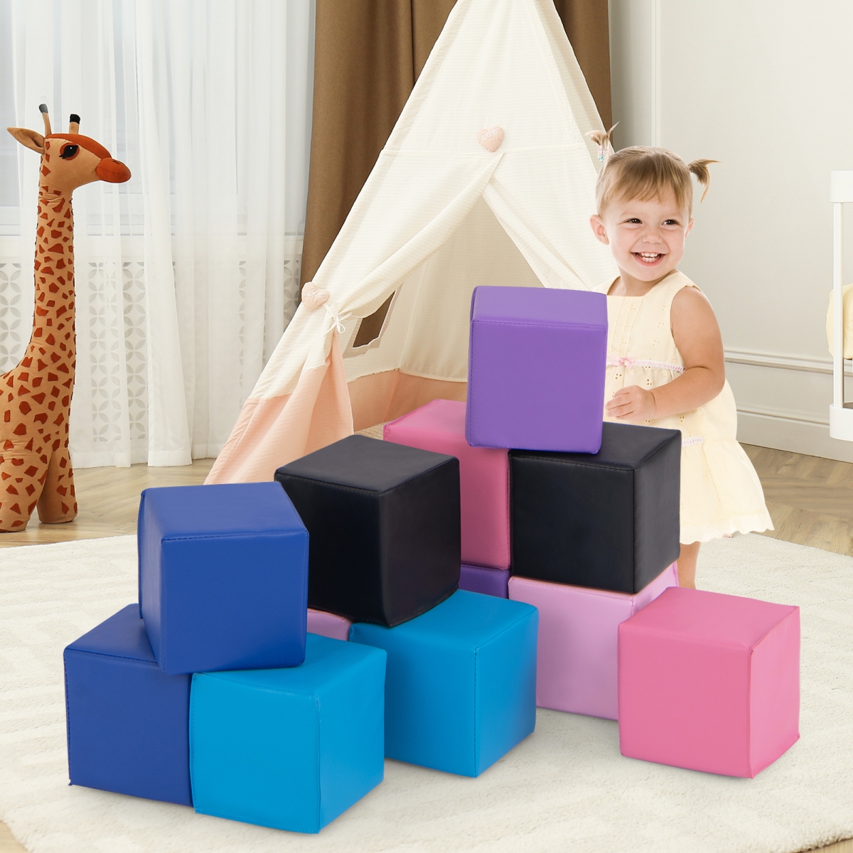 FH10107MT Soft Foam Building Blocks Climbing Foam Cubes Set for Kids-Deep, Multi Color - 12 Piece