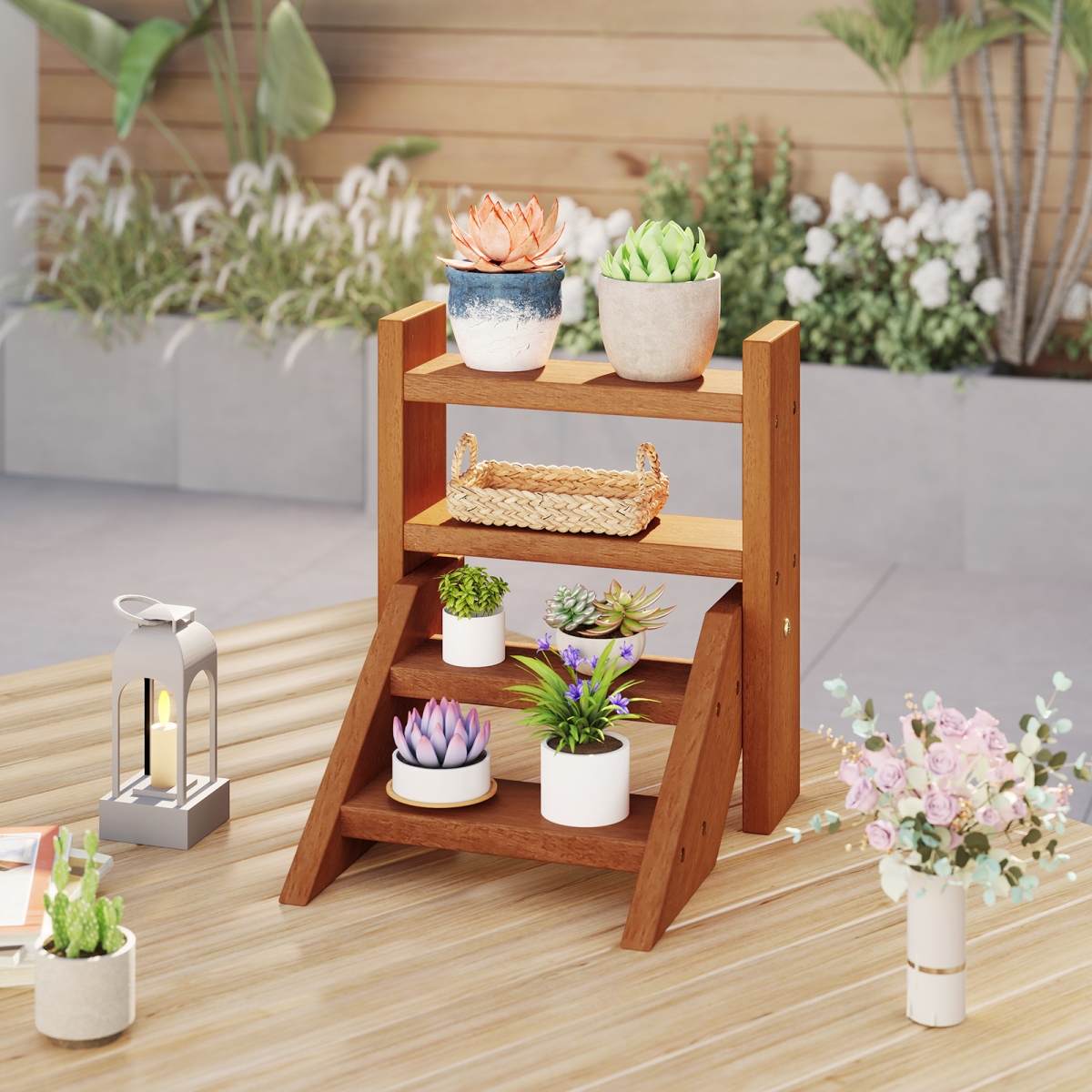 GT4574 Solid Wood Plant Stand for Flowerpots & Succulents, Natural