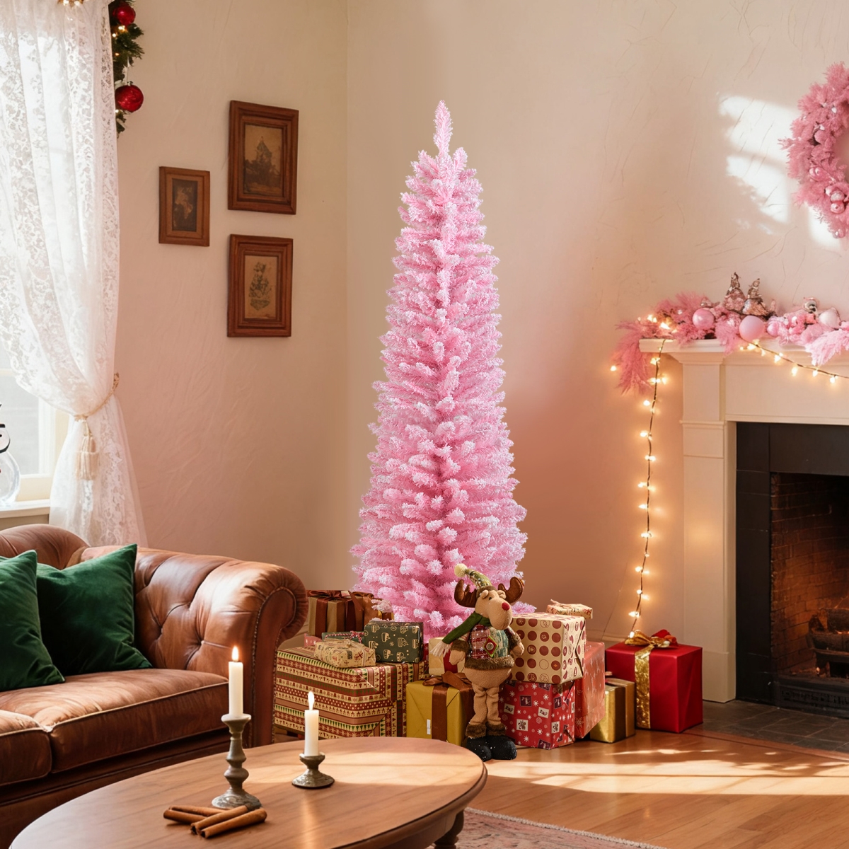 CM25172-15 5 ft. Artificial Christmas Tree with 328 Branch Tips & Folding Metal Stand for Home, Pink