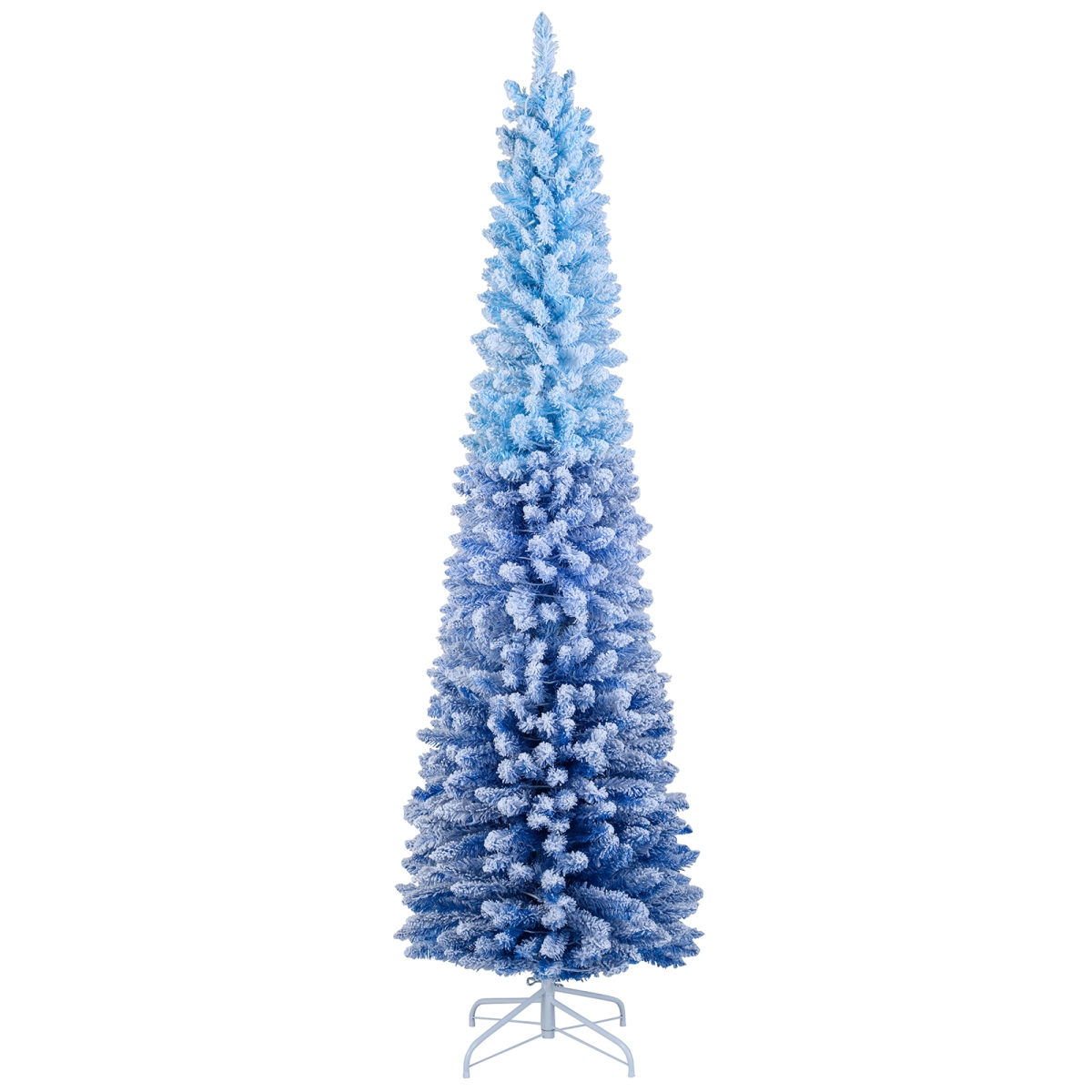 CM25176US-21 7 ft. Snow-Flocked Artificial Christmas Tree - Pre-Lit Xmas Tree with 290 Warm White LED Lights, Blue Gradient