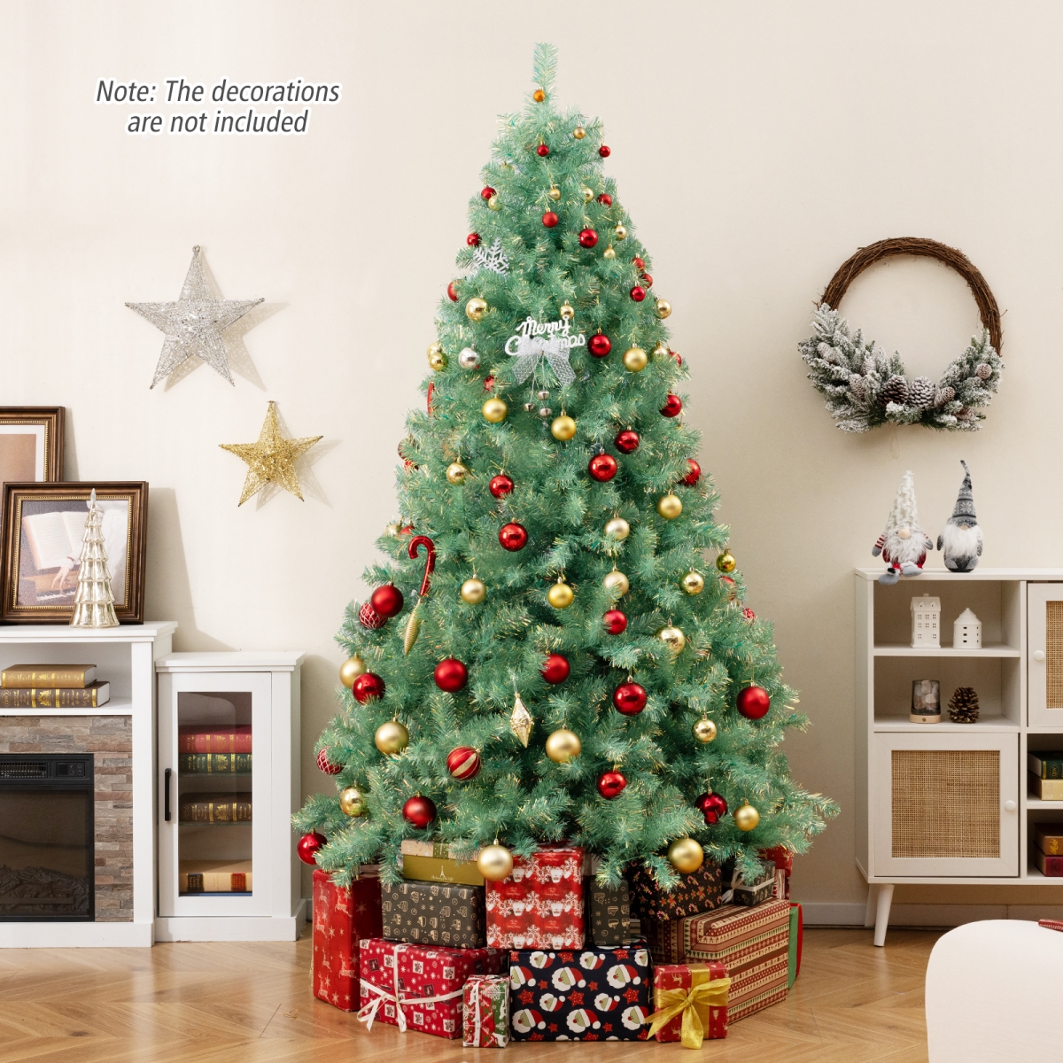 CM25183US-GNM Pre-Lit Tinsel Christmas Tree - Artificial Xmas Tree Home Office Party Seasonal Holiday Decoration, Fruit Green - Medium