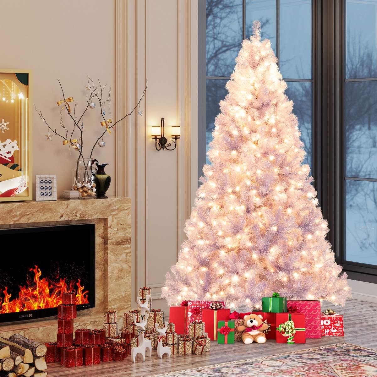 CM25183US-QZM 6 & 7.5 ft. Pre-Lit Tinsel Christmas Tree Artificial Xmas Tree, Pink - Medium