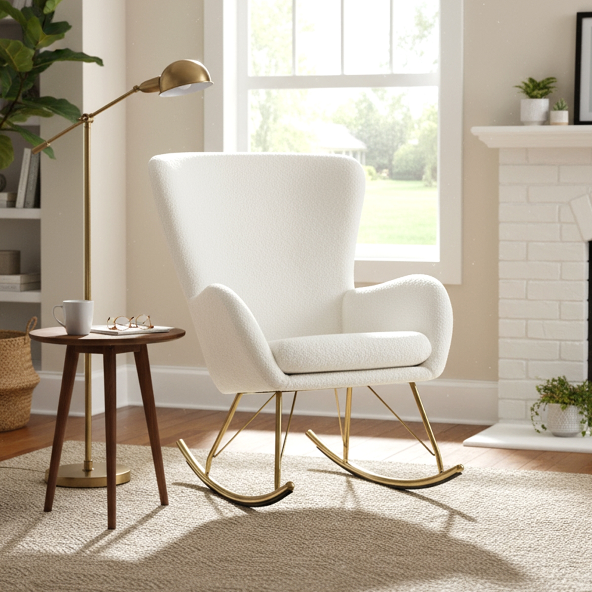 HU11088WH Nursery Rocking Chair with Curved Backrest & Armrests, White