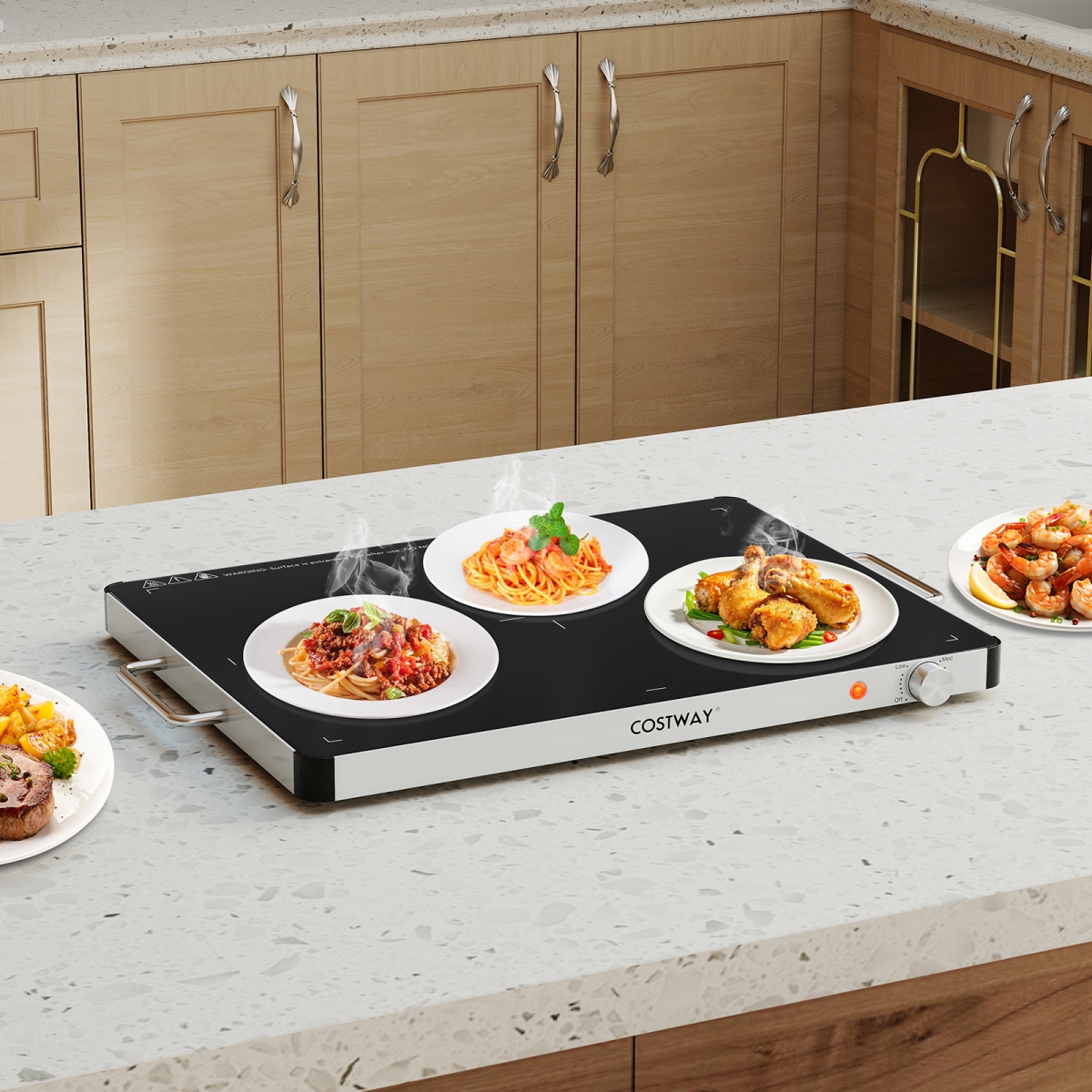 ES10506US Electric Warming Food Warmer with Adjustable Temperature Control & Overheat Protection, Black