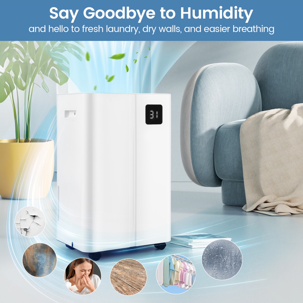 ES10535US-WH 4500 sq. ft. 54 Pint Dehumidifier with 3 Modes for Home & Basement, White
