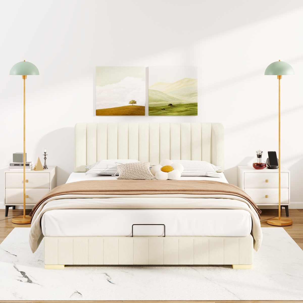EU10167US Modern Standing Lamp with Adjustable Lamp Head & Foot Switch, Gold & Green