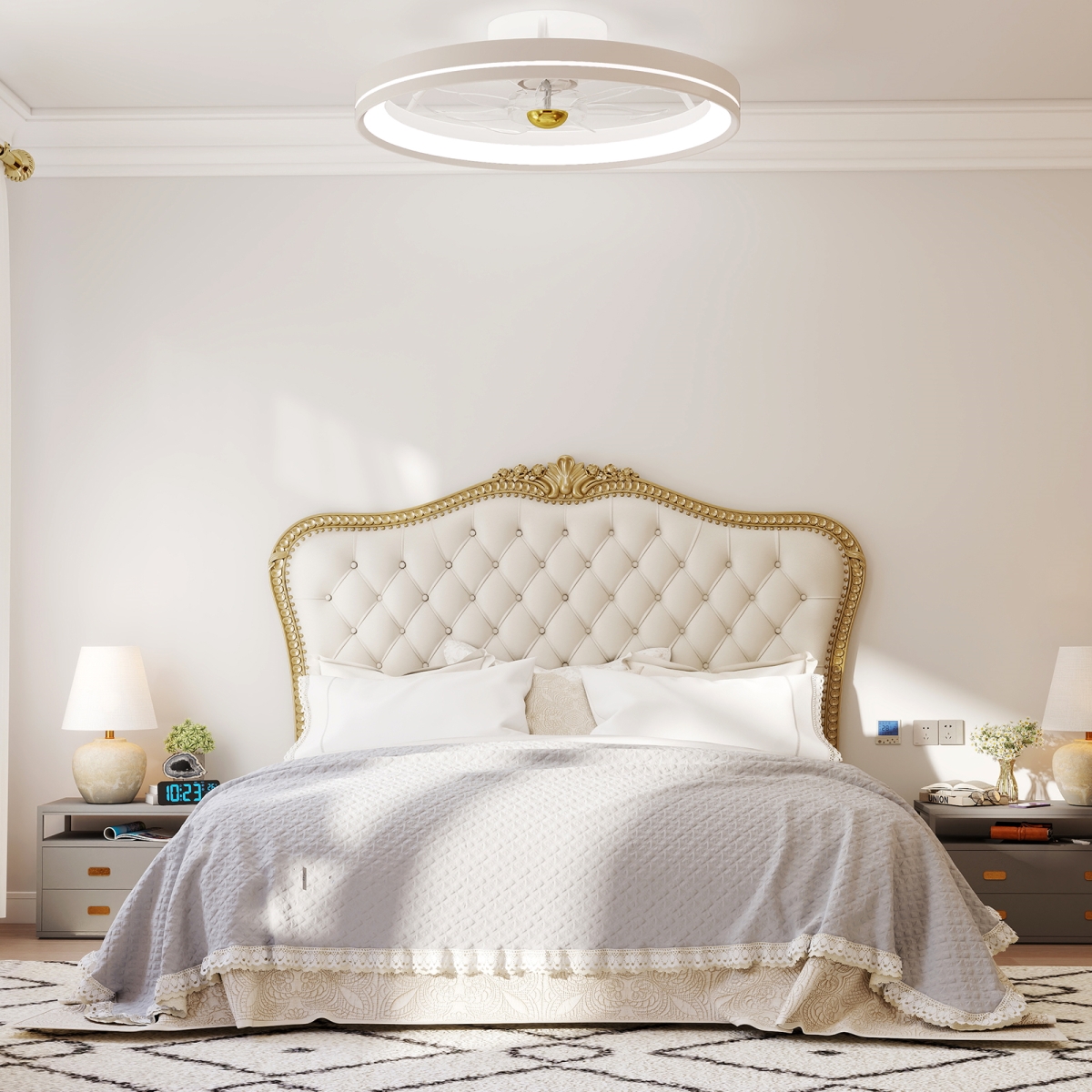 EU10175US-WH 19 in. Ceiling Fan Low Profile Flush Mount Fan with 3000-6500K Dimmable LED, White