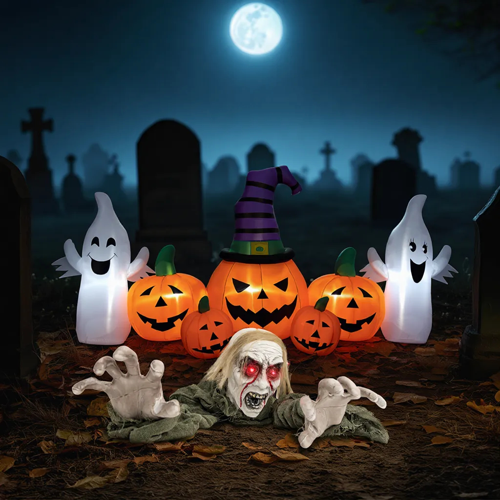CM24795 Plus CM24086US Halloween Groundbreaker Climbing Zombie Plus Inflatable Pumpkins