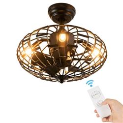 ES10066US-DK 5 Blade Enclosed Ceiling Fan with Light & Remote Control, Black