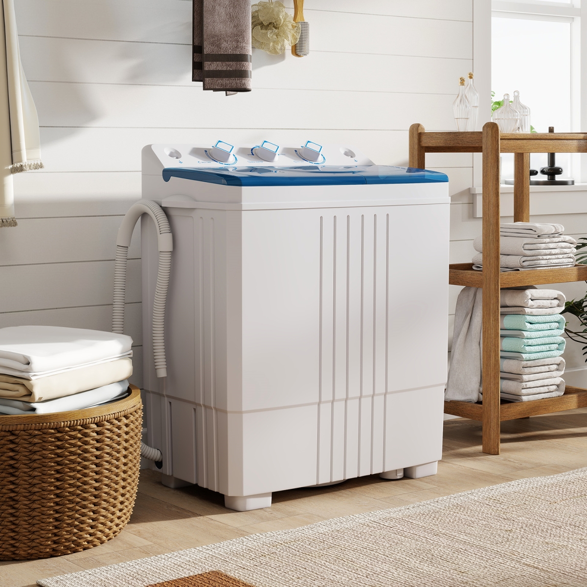 FP11059US-BL Portable Washing Machine with Built-in Drain Pump, Blue