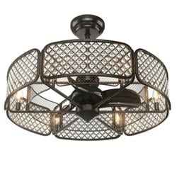 Picture of Total Tactic ES10067US-CF 30 in. Caged Ceiling Fan with Light Crystal Lampshade 6 Light Base, Brown