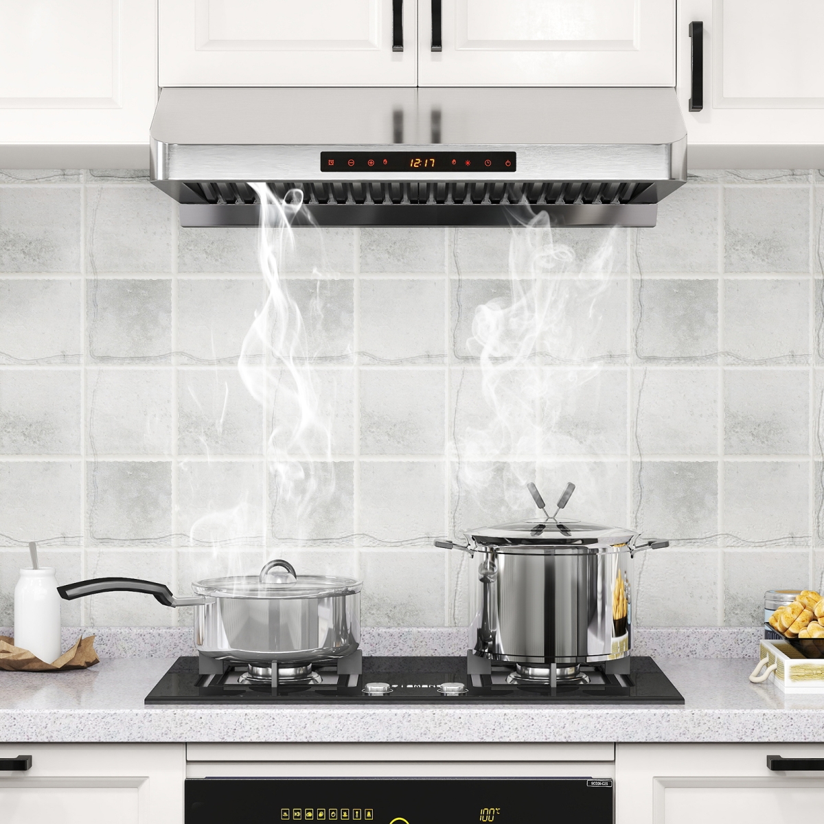 FP10776US-SL 30 in. Under Cabinet Range Hood with Oil Collector 900 CFM Stainless Steel Kitchen Vent, Silver
