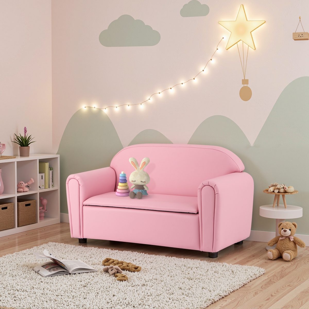 HW58616PI Kids Sofa Armrest Chair with Storage Function, Pink