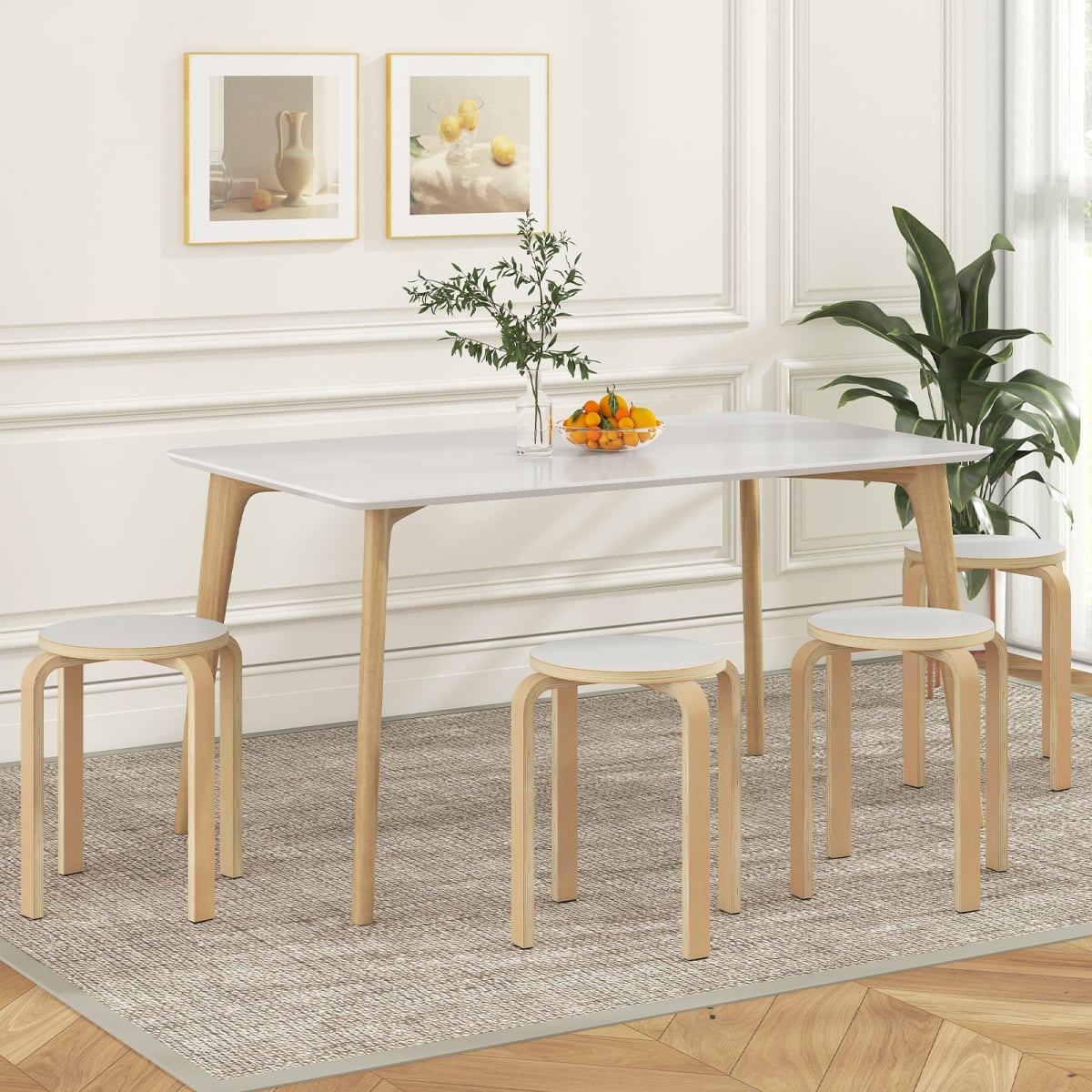 HW60668WH 18 in. Stackable Bentwood Dining Chairs with Round Top, White - Set of 4