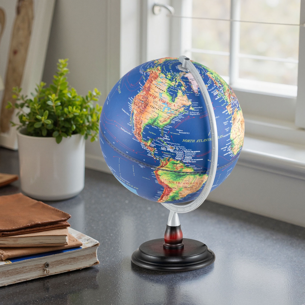 HZ10341NY 12 in. Illuminated World Globe Antique Light Up Globe Night Lamp, Navy