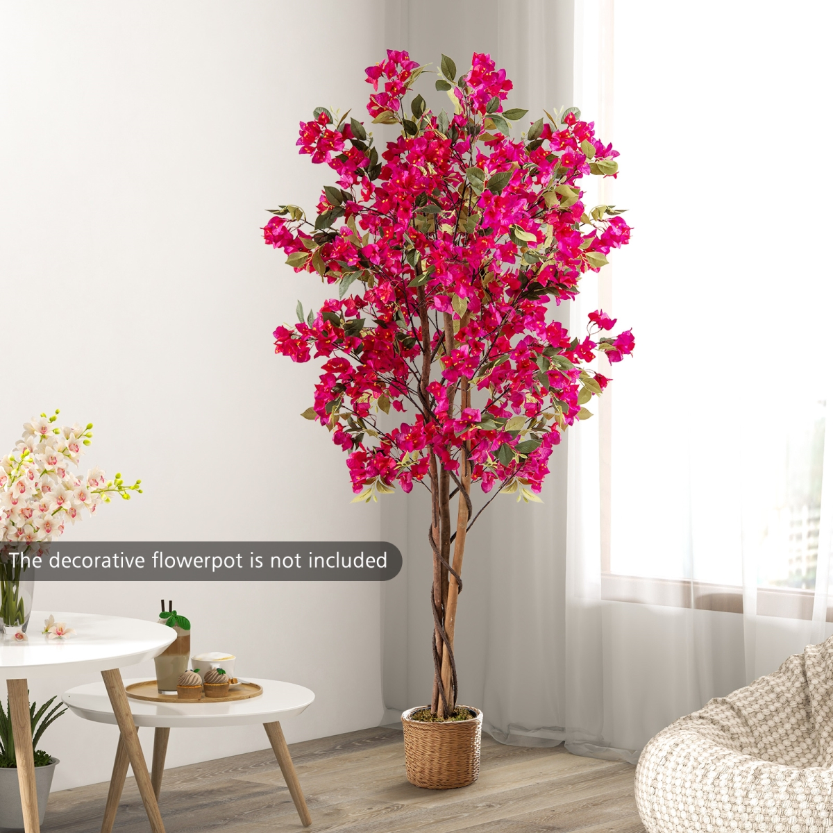 HZ10312RO-1 6 ft. Artificial Bougainvillea Tree with 910 Flowers, Rose Red, Green & Black
