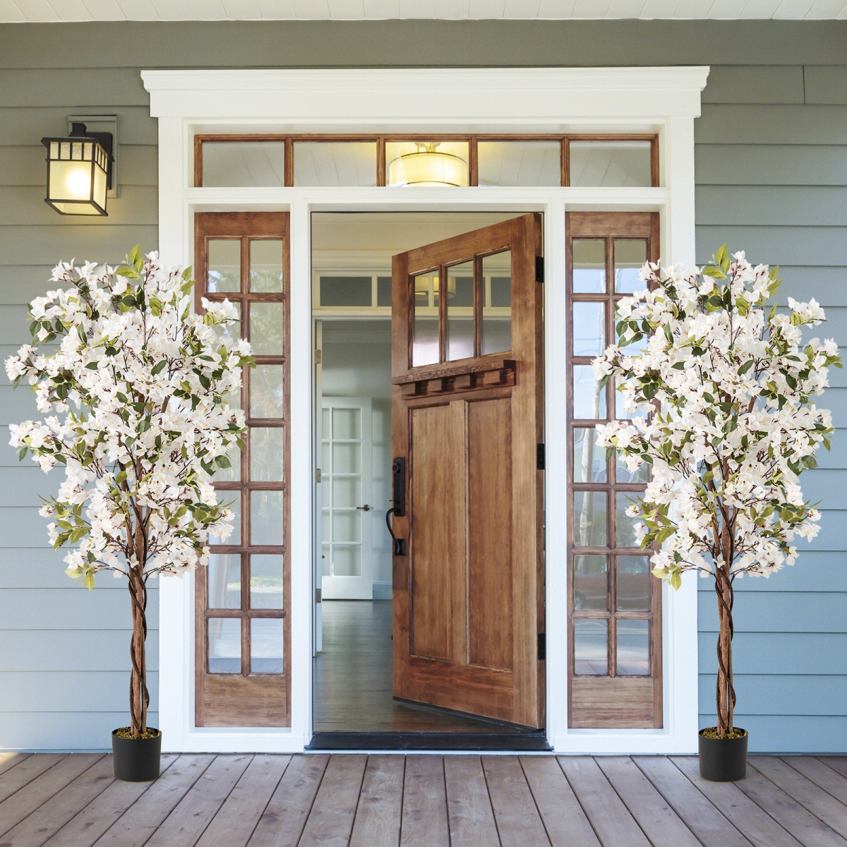 HZ10312WH-1 6 ft. Artificial Bougainvillea Tree with 910 Flowers, White, Green & Black