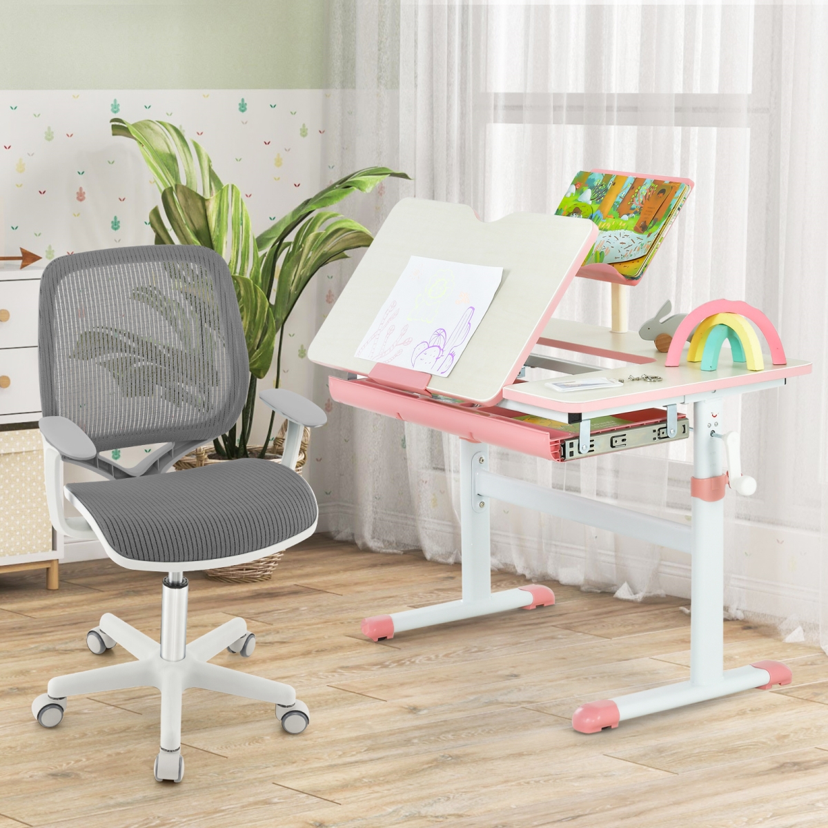 HY10192HS Swivel Mesh Children Computer Chair with Adjustable Height, Gray