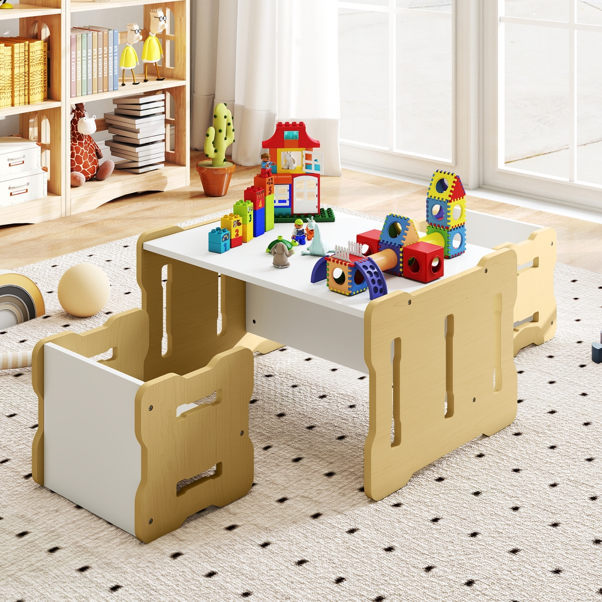 HY10260NA Toddler Set with 2 Stools & Activity Table, Natural - 3 Piece