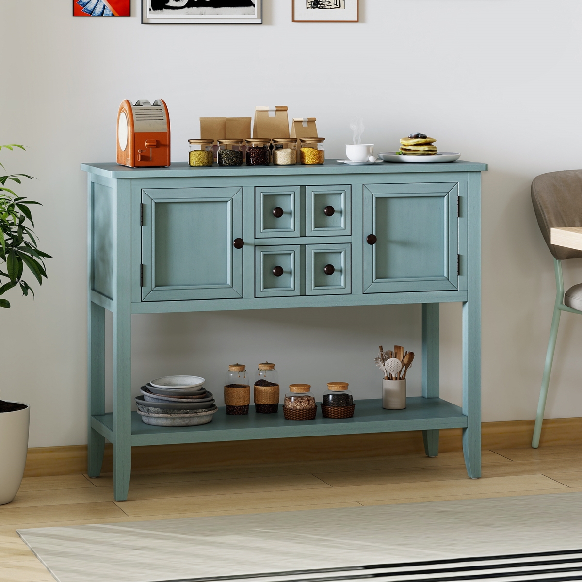 JV13191BL Buffet Sideboard Cabinet with 2 Doors & 2 Drawers, Blue