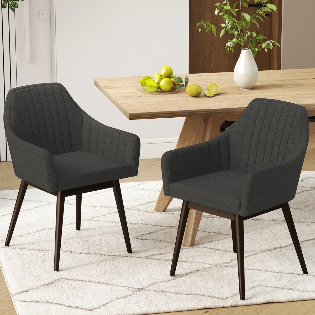JV13309DK Dining Chairs - Upholstered Accent Chairs with Comfy Padded Backrest & Seat, Black - Set of 2