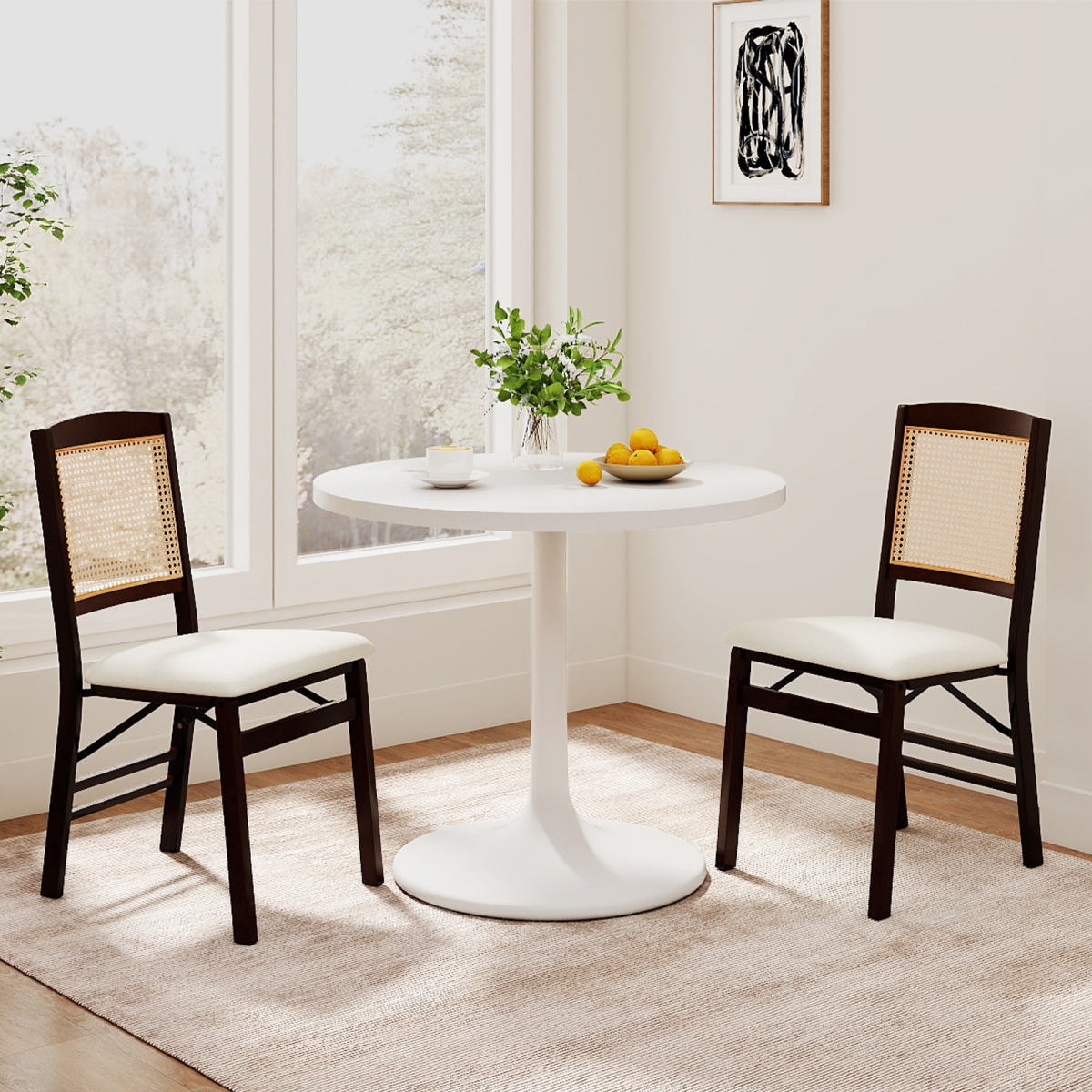JV13311CF Folding Dining Chairs - Rubber Wood Chairs with Linen Padded Seat, Coffee - Set of 2