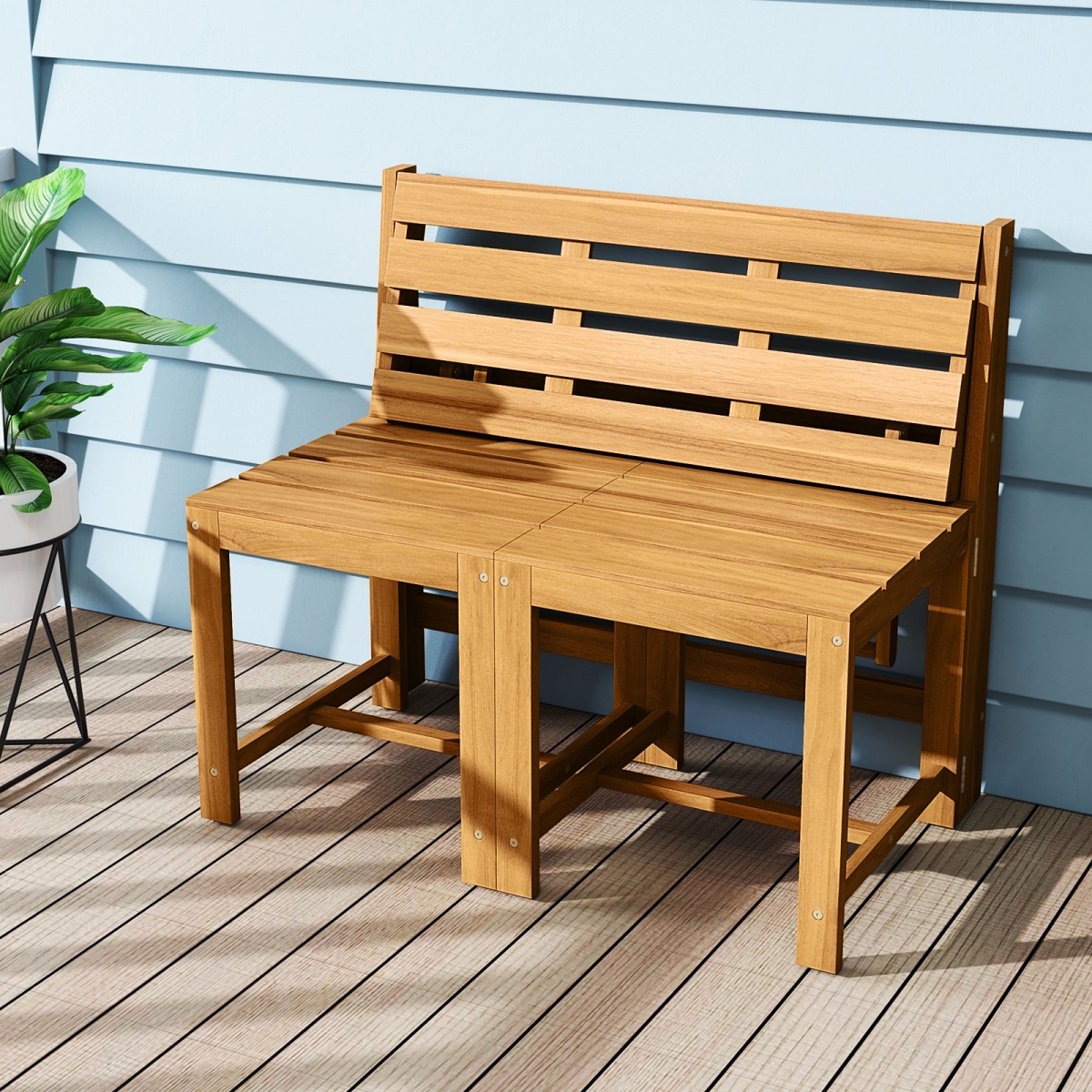 JV13350 3-in-1 Outdoor Acacia Wood Loveseat Bench Furniture with Slatted Seat, Natural