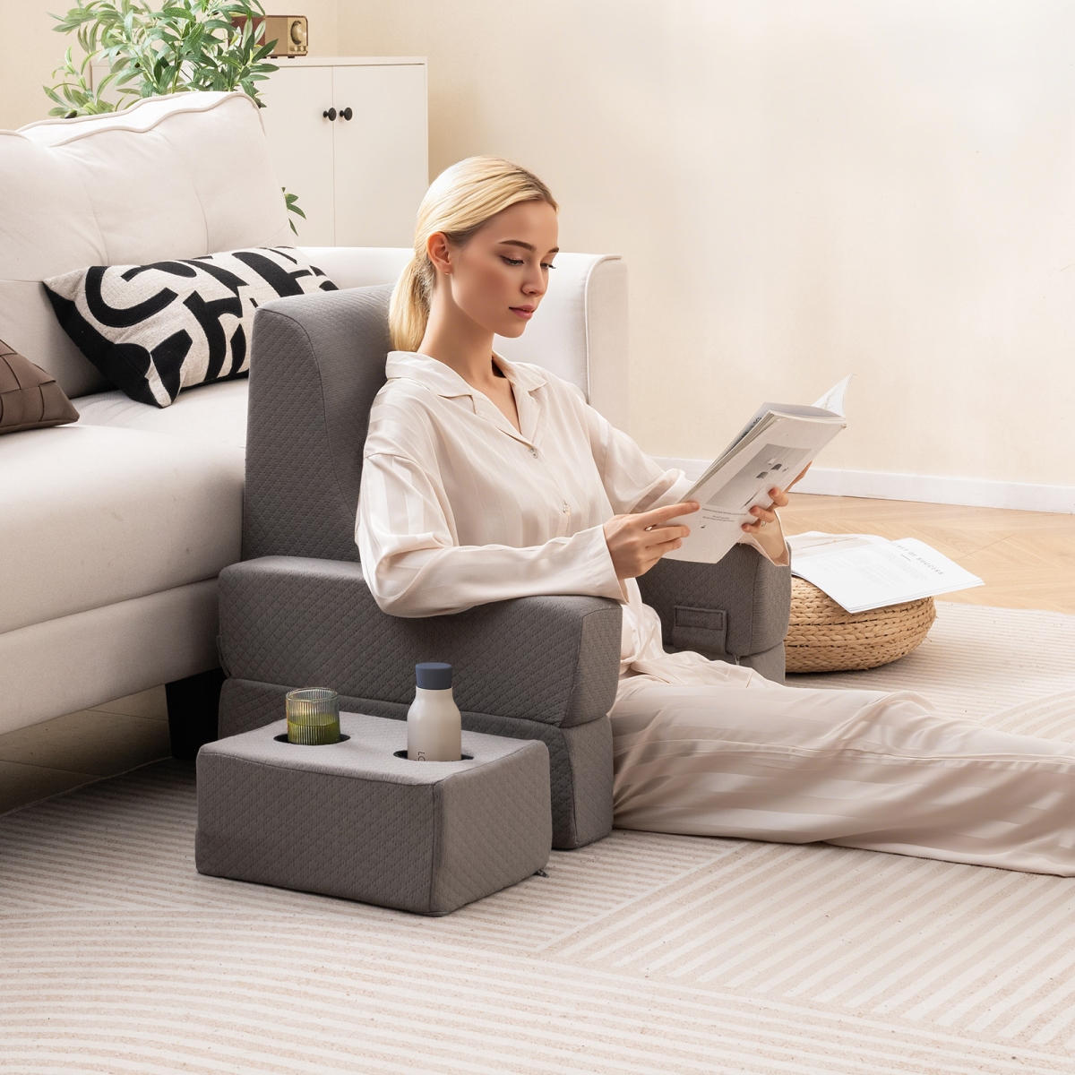 JV12606GR Reading Pillow Set Extra Large Lap Desk with Coaster, Gray - 3 Piece